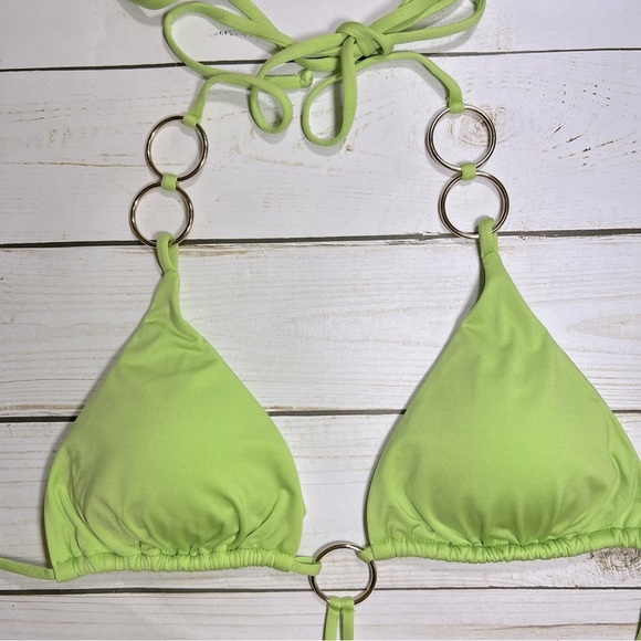 Monica Hansen Urban Outfitters Iconic Strappy O Ring Triangle Bikini Top Green L - Picture 8 of 13
